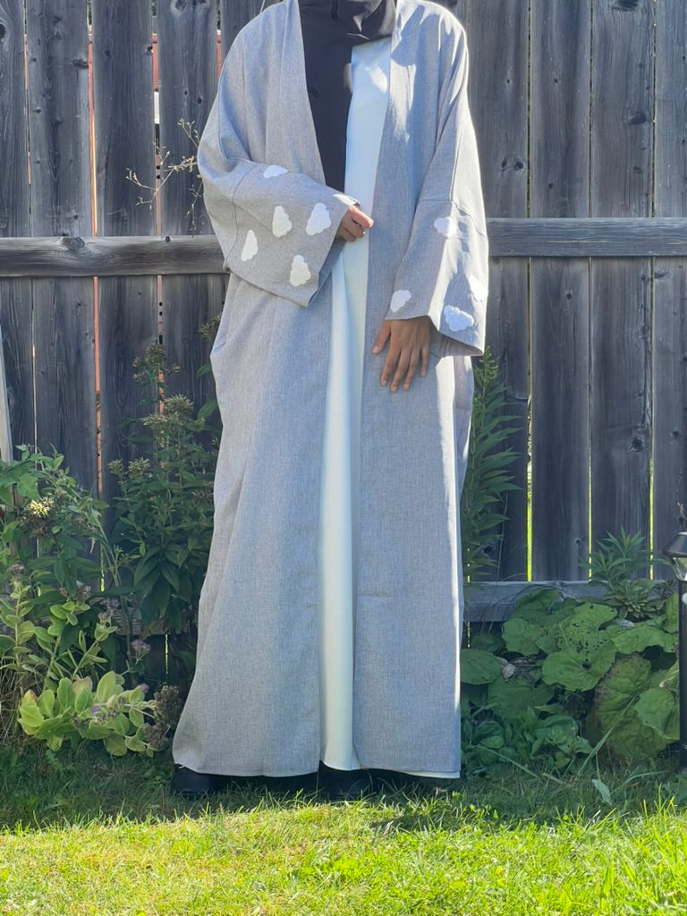 Clouds Open Linen Abaya - Apparels F M