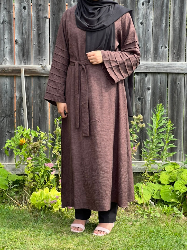 Pleated Sleeves Linen Abaya - Apparels F M