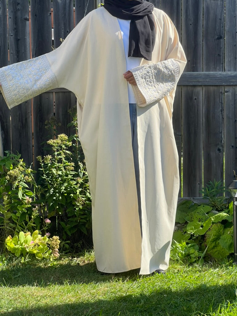 Blossoms Open Linen Abaya - Apparels F M